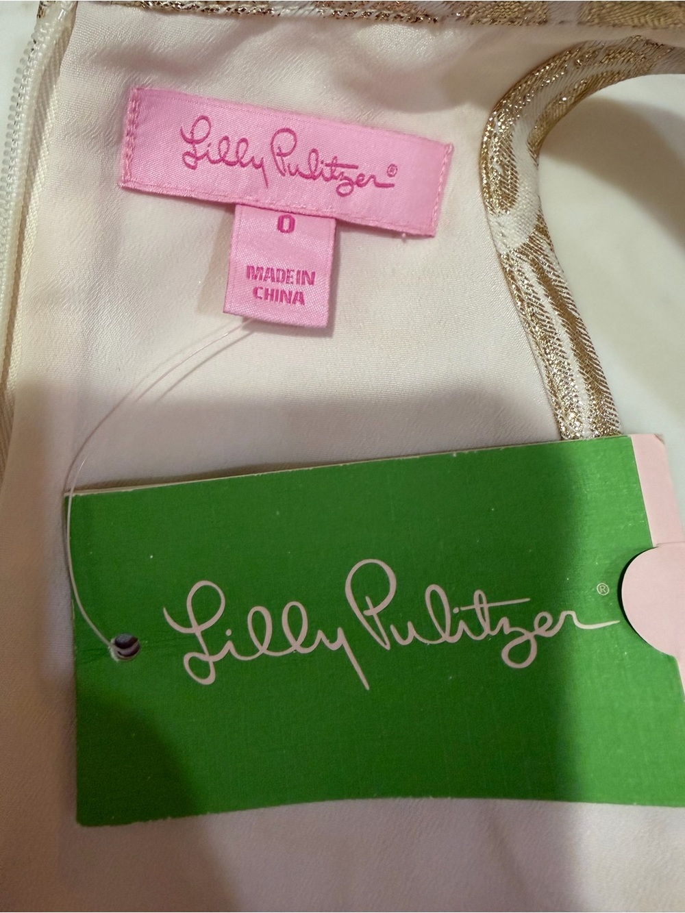 Lilly Pulitzer 🆕  Gold Metallic Elsie Dress Flower Pique Jacquard Size 0 - Picture 10 of 16